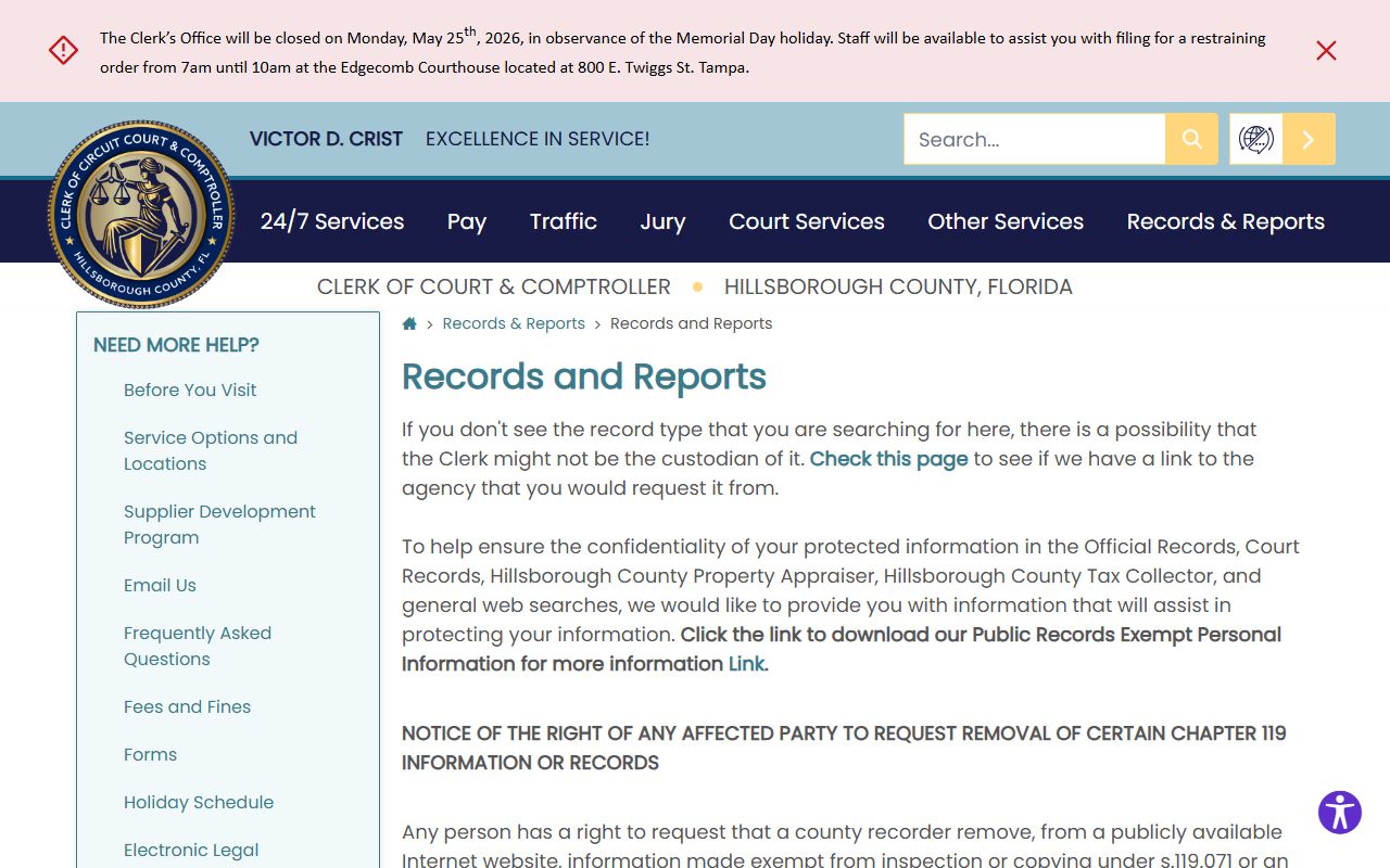 Hillsborough County clerk records hub court records