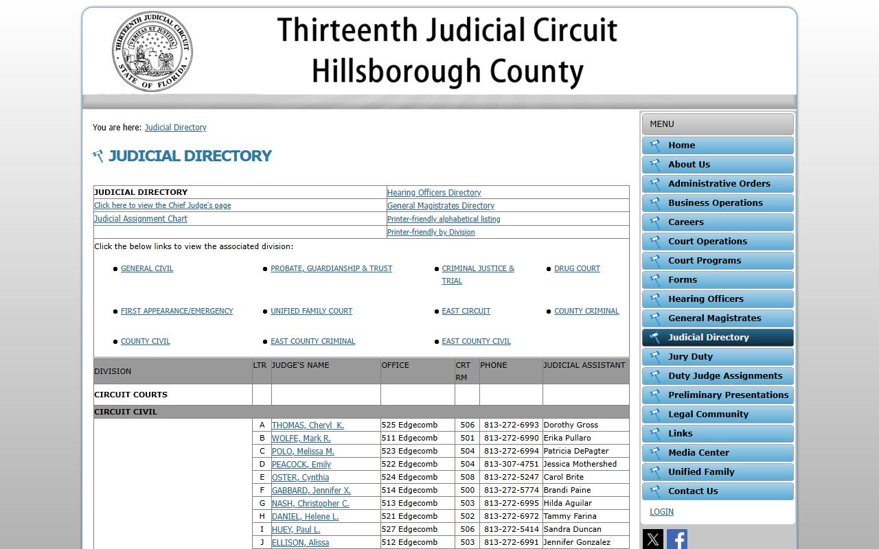 Hillsborough County judicial directory court records