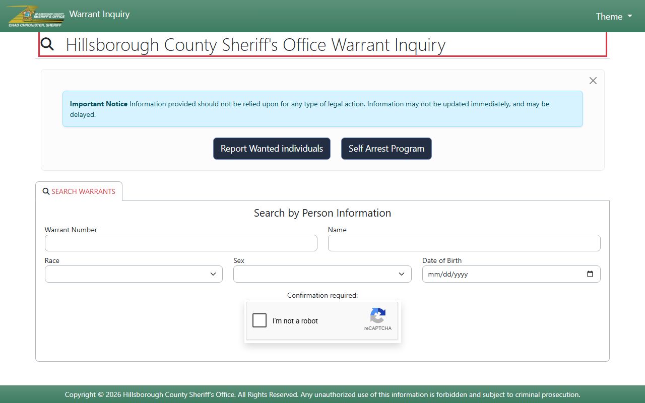 Hillsborough County HCSO warrant inquiry court records