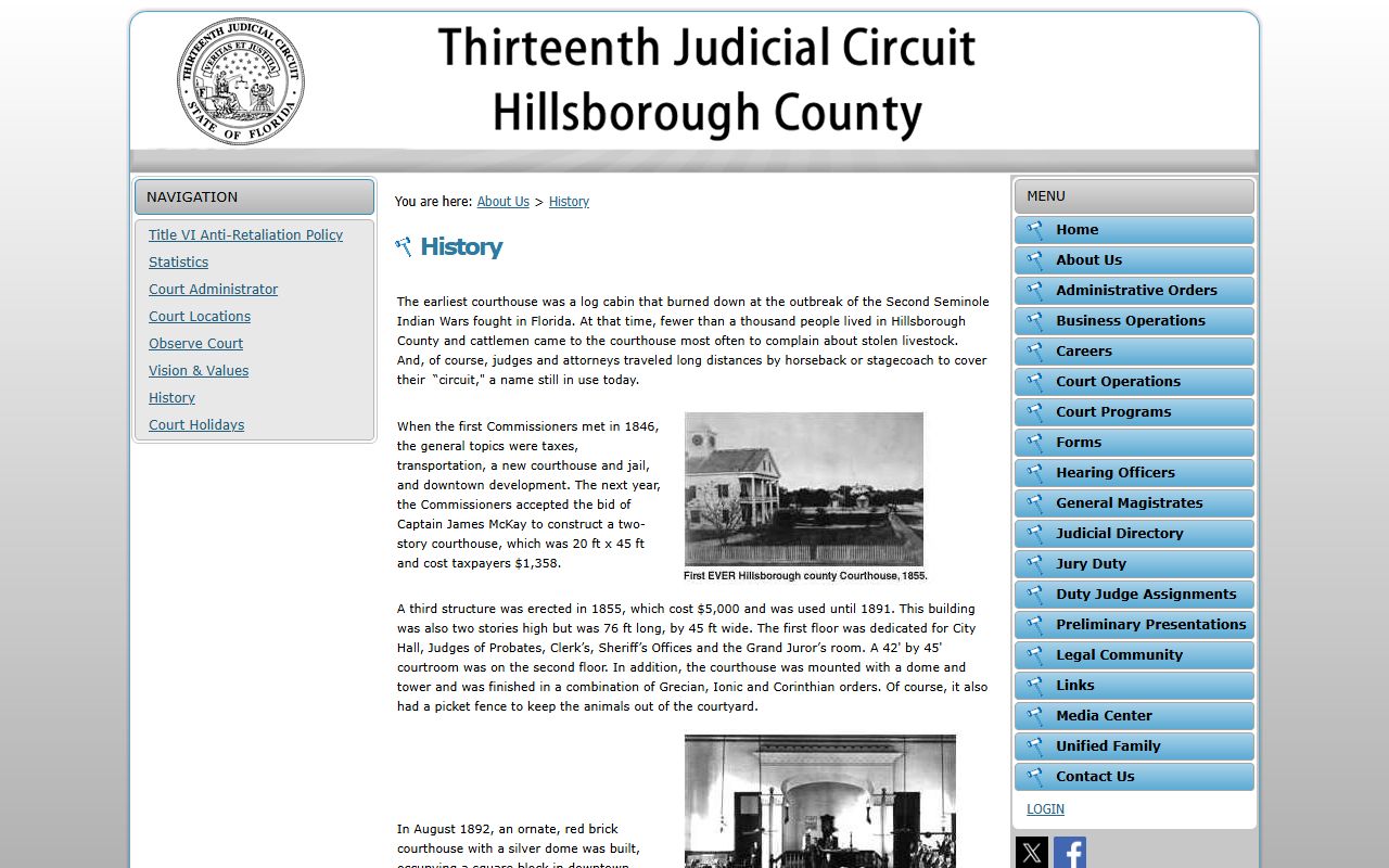 Hillsborough County Circuit Court Thirteenth Judicial Circuit history page