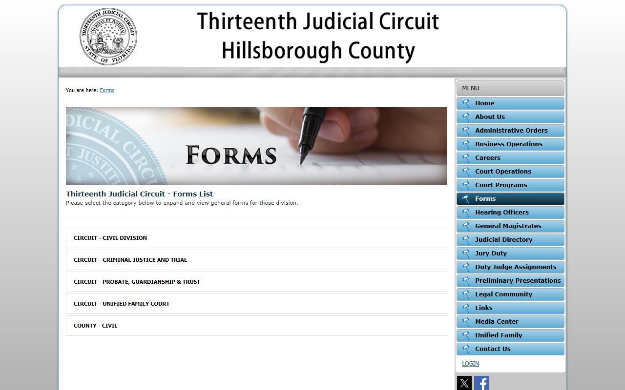 Hillsborough County Circuit Court Thirteenth Judicial Circuit forms page