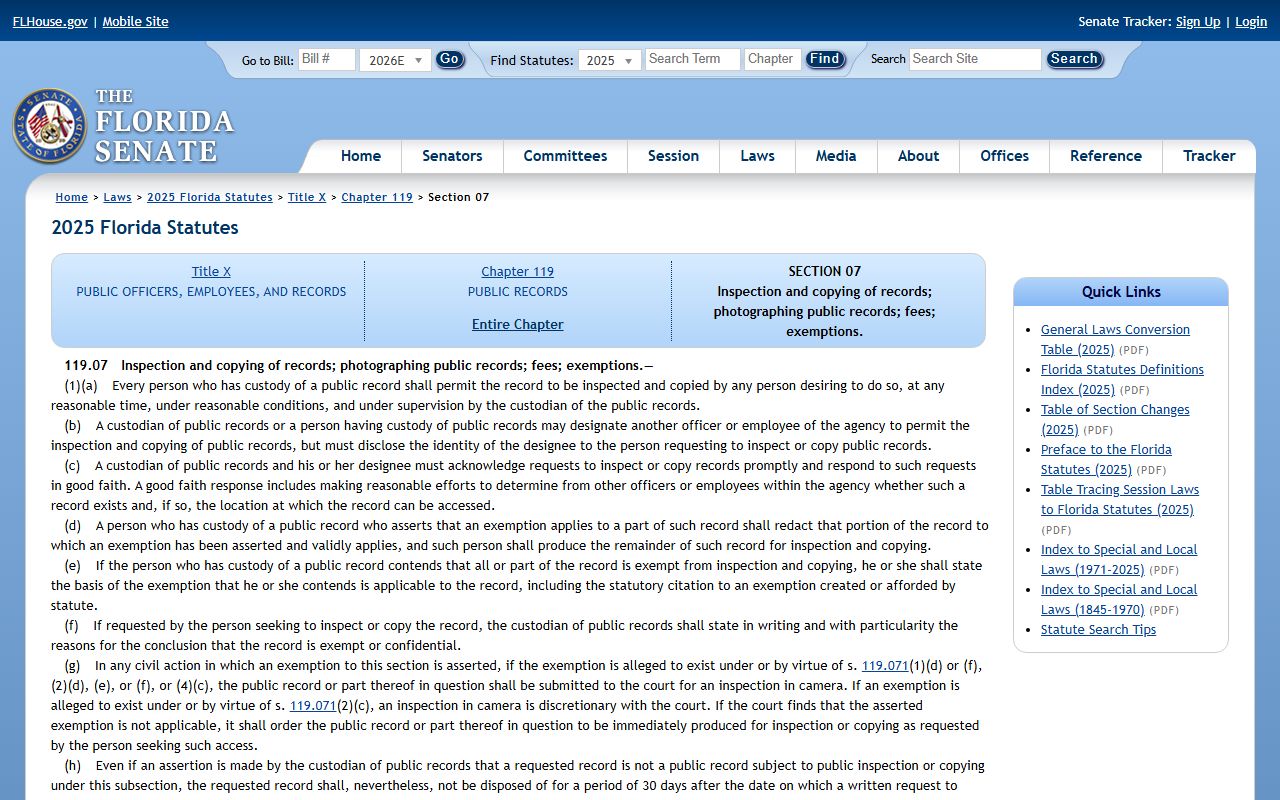 Hillsborough County Court records governed by Florida Statutes section 119.07 inspection and copying