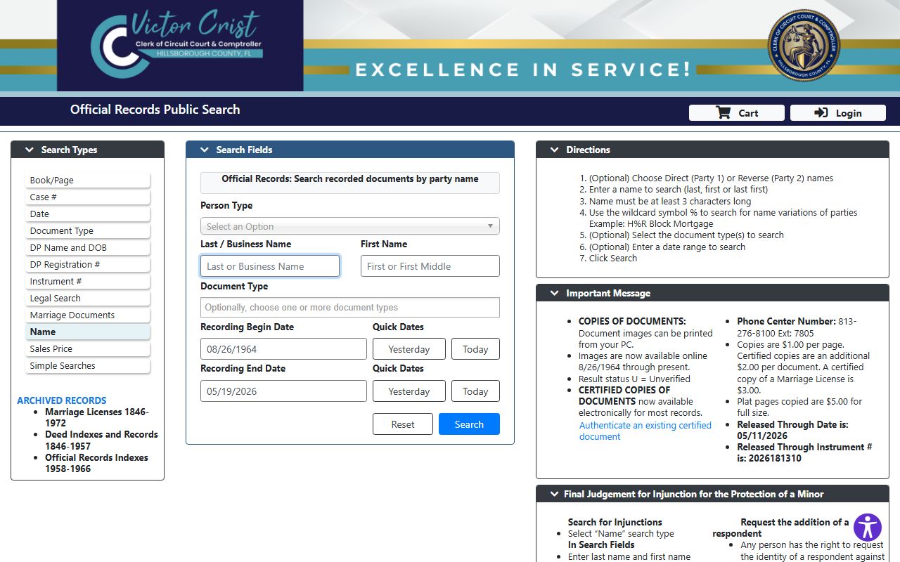 Hillsborough County court records Official Records public search portal