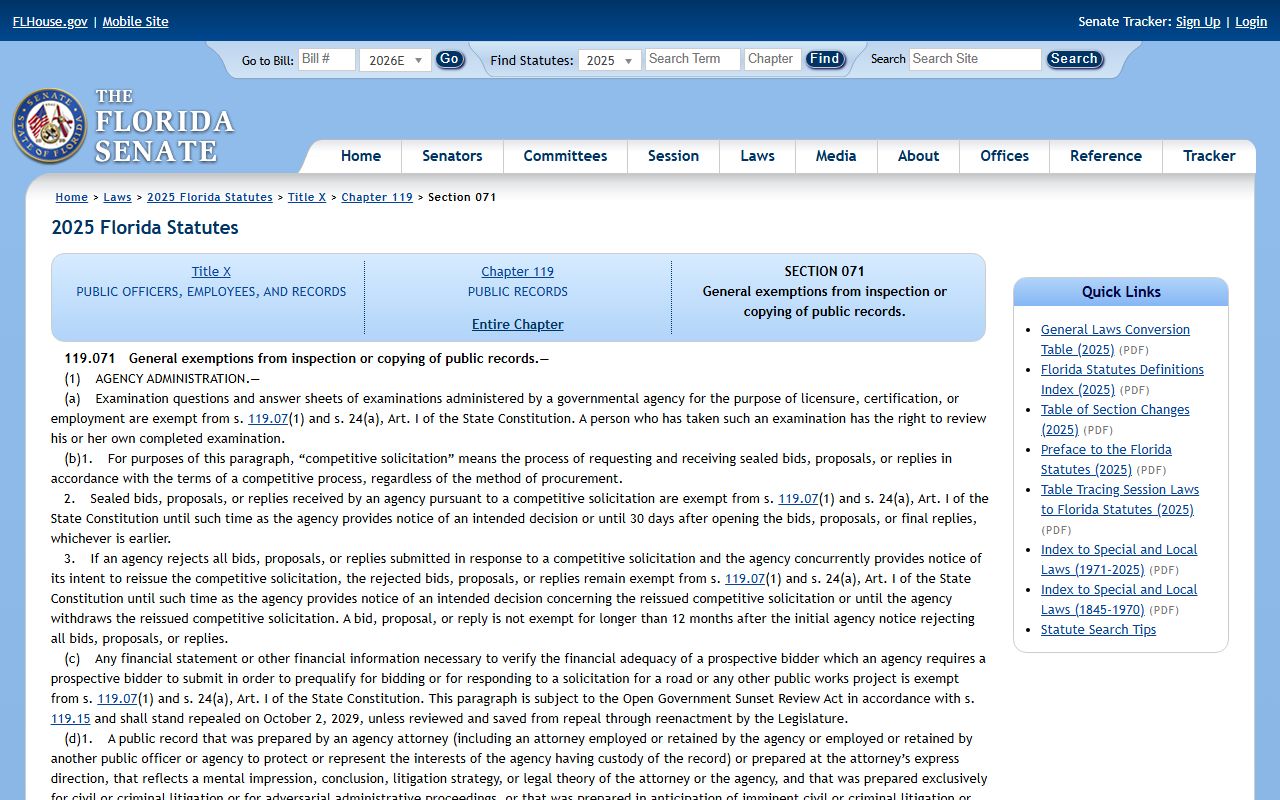Hillsborough County probate records Florida general exemptions statute 119.071