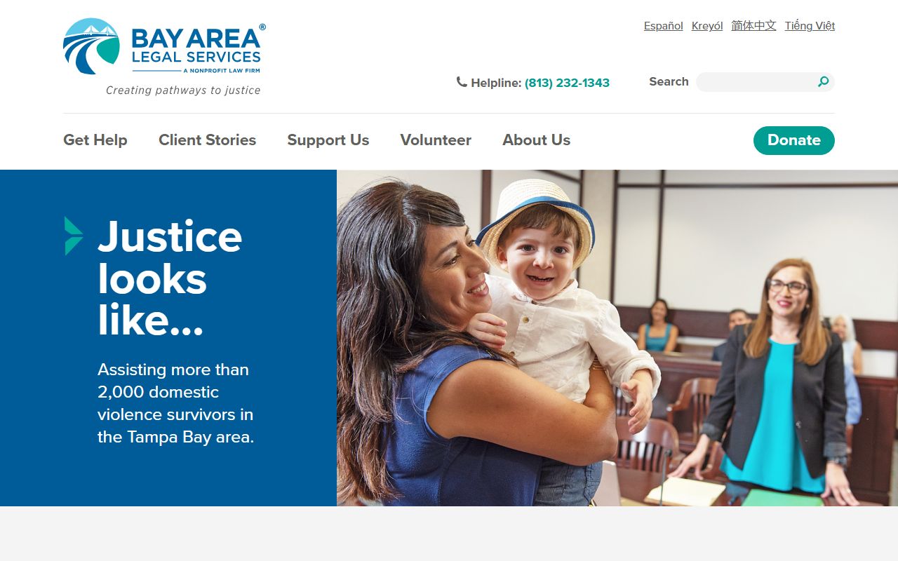 Bay Area Legal Services site for free civil legal aid in Hillsborough County